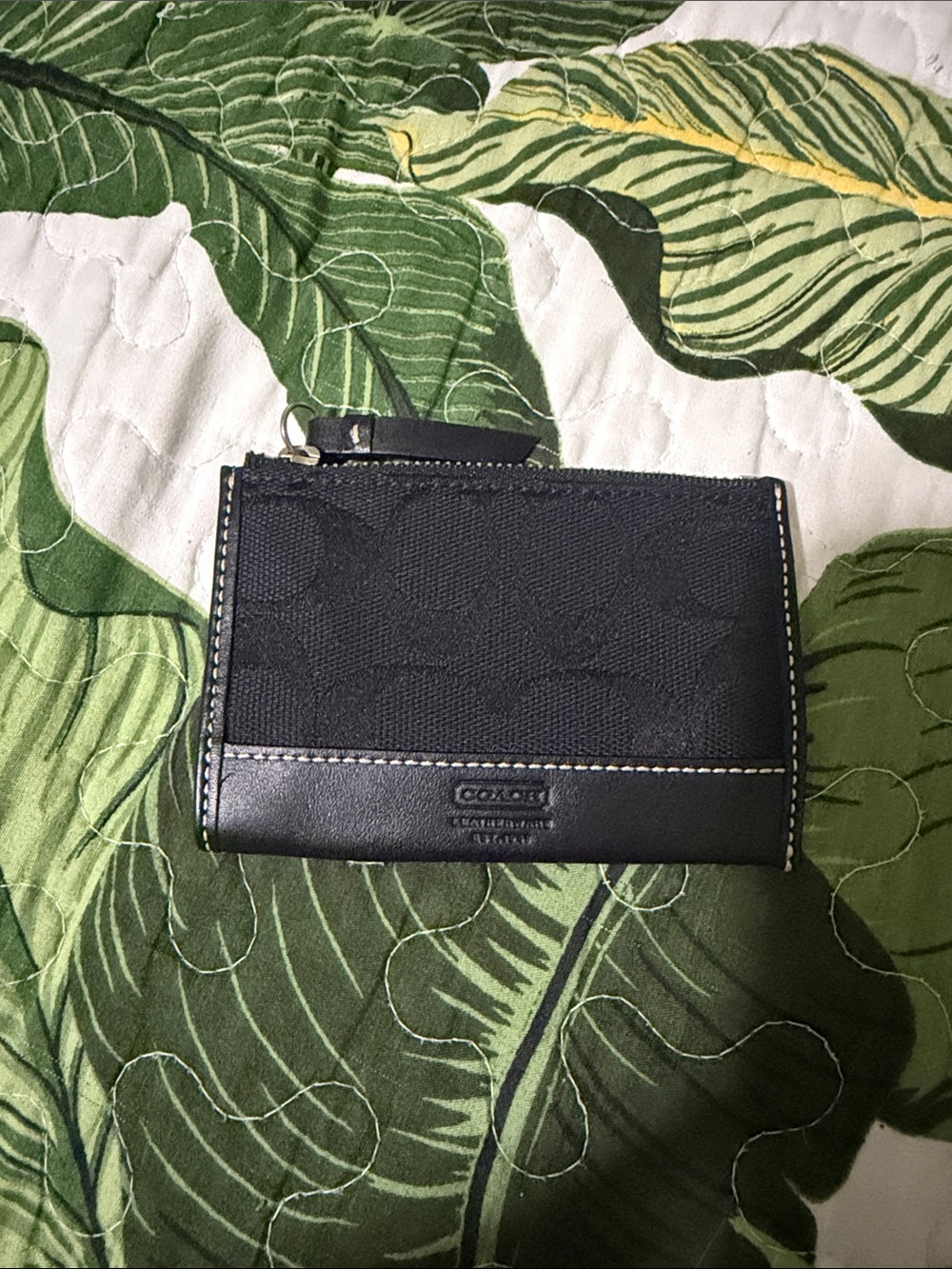 Coach Black Signature Zip Card Case Wallet
